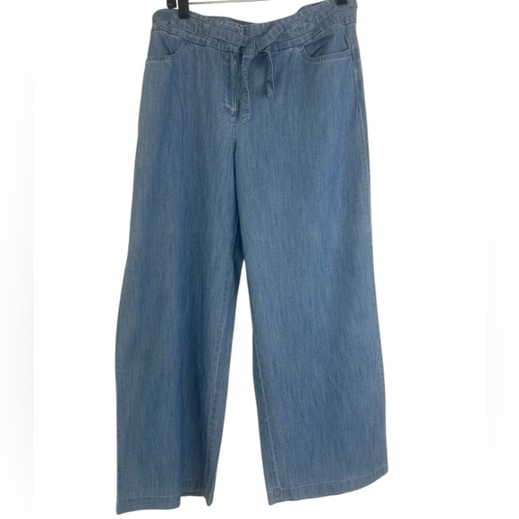 J. Jill Denim Women 12P Blue Summer Breeze Chambray Wide Leg Crop Belt Pants NWT - Picture 4 of 15